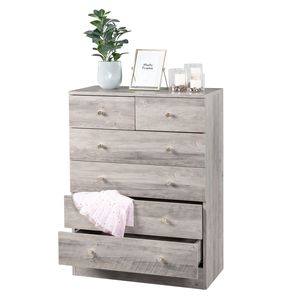 Comò Moderno Semplice a 6 Cassetti in Legno Massello Grigio con MDF, Quercia e Acciaio per Casa, Appartamento, Soggiorno, Seminterrato, Hotel - Product Image 5