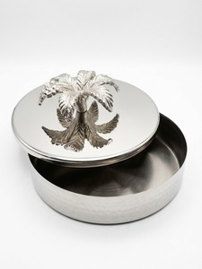 <b>Round</b> Silver Jewelry <b>Box</b> With Lid Classic Floral Design Polished Finish 1 Layer Storage For Jewelry - Product Image 6