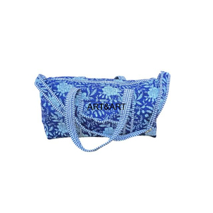 Sac de voyage matelassé en coton, sac à bandoulière imprimé floral, sac en cuir écologique, doublure en toile, sac de nuit tendance et lavable - Product Image 1