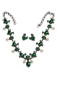 Conjunto de Collar y Pendientes de Plata Oxidada con Diseño de Pavo Real para Mujer, Engaste de Canal, Zirconia Verde, Estilo Bohemio Vintage, para Boda y Fiesta - Product Image 4