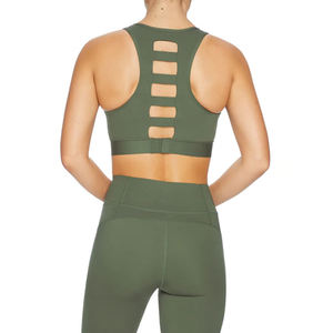 Women's Olive Green Scoop Neck Seamless Crop <b>Top</b> Tank <b>Top</b> Solid Color Yoga Workout Wear Breathable High Waist Leggings Set - Product Image 3