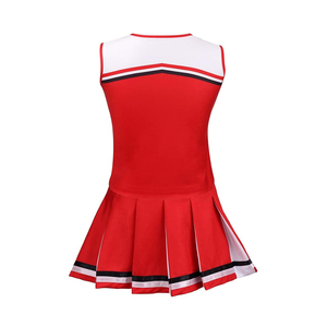 Conjunto de Falda de Uniforme de Porristas Estampada en Poliéster Rojo y Blanco con Logotipo Frontal y Diseño Plisado en Bloques de Color para Adultos - Product Image 2
