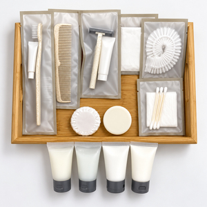 Kit de amenidades personalizadas para hoteles con champú, acondicionador, gel de ducha, jabón y productos de cuidado personal para alojamiento de huéspedes - Product Image 5
