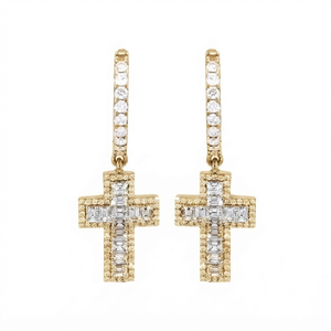 Trendy Style Christian Religious Cross Design Hoop <b>Earrings</b> Iced Custom <b>Gold</b> Plated 925 Silver Moissanite Engagement Party Stud - Product Image 1