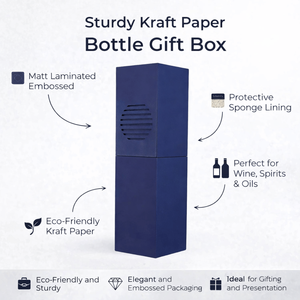 Boîte cadeau en papier kraft robuste pour bouteille |   Emballage écologique gaufré et laminé mat avec doublure en éponge pour vin, spiritueux et huiles - Product Image 6