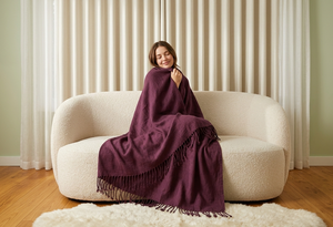 Modern Solid Burgundy Organic Cotton Knitted Winter Throw Blanket with Fringe Heated & Portable for Home <b>Sofa</b> Bedding - Product Image 1