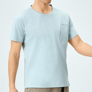 Low MOQ Logo Printing O-neck Plain Summer Men <b>Tshirt</b> with Zipper Pocket - Product Image 4