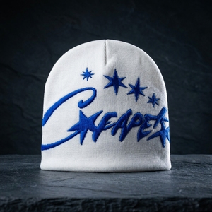 White Blue Star Graphic Knit Beanie Hat Custom Logo Ribbed <b>Winter</b> <b>Cap</b> Unisex Streetwear Fashion Headwear Wholesale OEM - Product Image 1