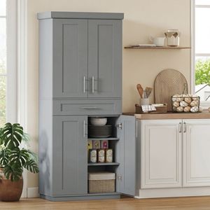"<b>Freestanding</b> Gray <b>Kitchen</b> Pantry Cabinet with Doors Drawer & Adjustable Shelving" - Product Image 2