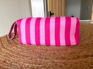 Pink Striped Hand Block Print Eco-Friendly Large Dyson <b>Hair</b> <b>Dryer</b> Bag Zipper Closure Multi-Compartment Storage Travel Organizer - Product Image 1