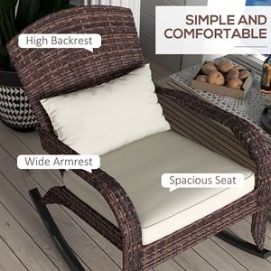 Sedia a dondolo Adirondack con schienale alto, in vimini, con cuscino e cuscino decorativo color crema per portico e balcone - Product Image 5