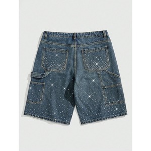 Custom Men's Cotton Spandex Worsted Hip Hop Style <b>Elastic</b> Waist Breathable Baggy Rhinestone Shorts Good Quality Comfortable - Product Image 3