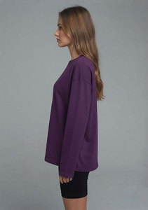 T-shirt à manches longues personnalisé OEM 100 % coton, coupe oversize décontractée, pull respirant pour femme, idéal pour le jogging - Product Image 3