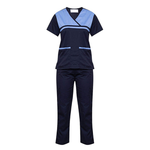 STITCH LAB Ensemble de blouses médicales unisexe bleu marine à col en V avec accents bleu clair, en polyester tricoté, uniformes d'hôpital avec poches et détection d'aiguilles - Product Image 3