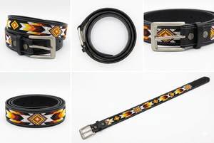 Ceinture artisanale en cuir de vachette avec motif floral, boucle à ardillon en acier, style vintage, look western, imprimé par transfert thermique, 1-1,5 pouces - Product Image 2