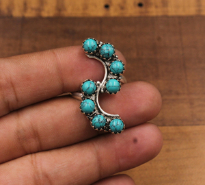 Bague Statement Ondulée en Argent Sterling 925 avec Pierre Précieuse Turquoise et Multiples Pierres, Sertissage Classique à la Lunette, Certifiée par un Certificat Tierce Partie, pour Femme - Product Image 3