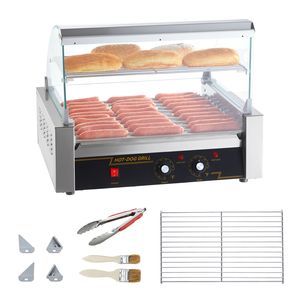 Macchina per Hot Dog a 11 Rulli, Capacità 30 Pezzi, 1650W, Doppio Controllo della Temperatura, Griglia per Salsicce in Acciaio Inox con Coperchio in Vetro per Cucina Commerciale - Product Image 1