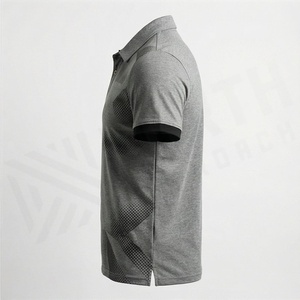 Polo pour homme à imprimé géométrique, manches courtes, tricoté, séchage rapide, style sportif, motif gris et noir - Product Image 3