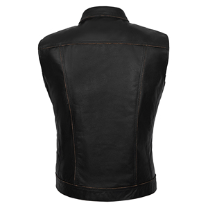 Custom Men's Trucker Real Cowhide Buff <b>Leather</b> Waistcoat Western Vest Classic <b>Sleeveless</b> <b>Jacket</b> OEM/ODM Wholesale Manufacturer - Product Image 4