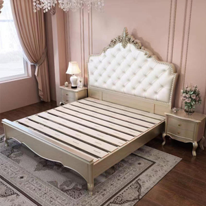 Luxury French Classic Solid Wood <b>Bed</b> <b>Frame</b> Set Hand Carved Tufted Upholstered Headboard Elegant Royal Bedroom Furniture - Product Image 2