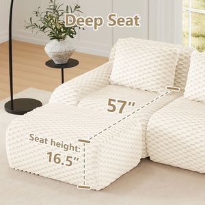 Divano componibile moderno a L in tessuto flanella, divano a 3 posti oversize con seduta profonda, senza struttura interna, per soggiorno - Product Image 4