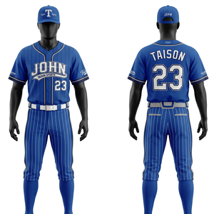 Uniforme de baseball personnalisé à rayures noires, maille polyester 180 GSM, logo en twill sublimé, ensemble d'équipe - Product Image 3