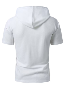Camiseta con Capucha de Manga Corta Azul Marino para Hombre, Corte Regular, Tejido Ecológico, Estilo Casual, Poliéster/Algodón - Product Image 2