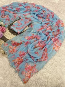 Reglance Elegant Georgette Floral Print Saree Heavy Hand Khatli Cutdana Touch Butti Work All Aarco Running Khatli <b>Blouse</b> - Product Image 4