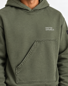 ONETEN APPARELS Sudadera con Capucha Verde Oliva para Hombre, Corte Regular, Algodón French Terry, con Bolsillo, Estilo Casual para Otoño - Product Image 6