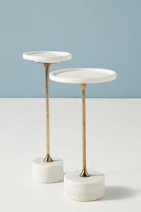 AuraMarble Cantilevered White Marble <b>Side</b> <b>Table</b> | Luxury Brass Ribbon C-Shaped Drink <b>Table</b> for <b>Sofa</b> & Bedside - Product Image 3