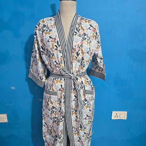 ชุดกิโมโนผ้าฝ้ายขายดี ชุดคลุมชายหาด ชุดเดรสกิโมโนผ้าฝ้าย ชุดคลุมลายพิมพ์บล็อก ชุดเดรสกิโมโนผ้าฝ้ายสำหรับโรงแรมและชายหาด - Product Image 1