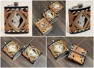 Petaca de whisky de acero inoxidable personalizada de 8oz, bolsillo medio, cuero de vaca genuino, herramientas de diamante, soportes para petacas de whisky - Product Image 3