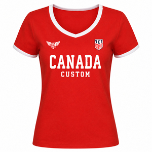 Camiseta Deportiva Casual Transpirable con Cuello en V Roja y Blanca para Mujer, Personalizada de Canadá - Product Image 2