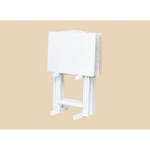 Modern Minimalist 4-Piece White Rubberwood <b>Folding</b> TV <b>Tray</b> <b>Table</b> Set with Storage Rack for Home Office - Product Image 3