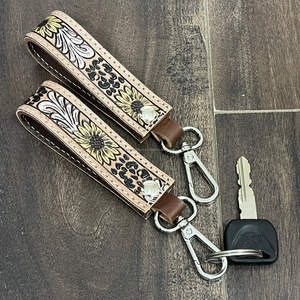 พวงกุญแจหนังวัวแท้ทำมือล่าสุด ลายดอกทานตะวัน พร้อมตัวล็อคแบบก้ามปู ทนทาน เหมาะสำหรับเป็นของขวัญ - Product Image 4
