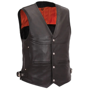 Gilet en cuir véritable pour homme avec fermeture à boutons, style motard, vêtement d'extérieur pour l'automne - Product Image 1