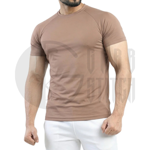 Camiseta Casual de Punto para Hombre, Cuello Redondo, Manga Raglán, Ajustada, de Secado Rápido, Color Sólido, Poliéster, Color Marrón - Product Image 2