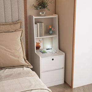 Comodino Moderno Intelligente con Stazione di Ricarica e Luce Notturna, Tavolino da Letto con Scaffale e Caratteristiche Eleganti - Product Image 2
