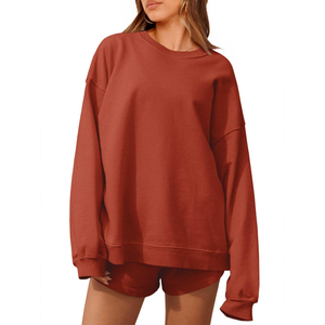 Ensemble pull à capuche et short en tricot de couleur unie pour femme, collection hiver-automne, manches longues, style décontracté, offre spéciale - Product Image 6