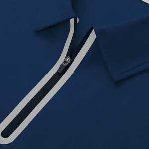 Men's Navy <b>Blue</b> Short Sleeve <b>Polo</b> <b>Shirt</b> With Zipper Casual Knitted Design Regular Fit Quick Dry Solid Color - Product Image 3