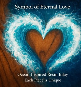 Personalized Rosewood Cremation Urn, Heart Engraved Memorial <b>Box</b> Ocean Heart Resin Wooden Cremation Urn Handmade Ocean Wave Memo - Product Image 3