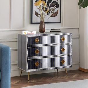 Commode en bois sculpté à la main avec incrustations en os, meuble de rangement haut de gamme avec détails artistiques élégants - Product Image 2