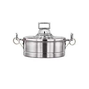 หม้อทำอาหารลายนูนสีทองและสีเงินพร้อมด้ามจับด้านข้างสีทองและฝาปิดเครื่องครัวระดับพรีเมียมสำหรับเสิร์ฟ - Product Image 4