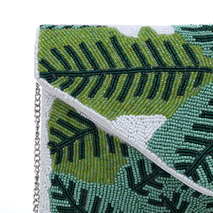 Sac à main en perles fait main FAIZA CRAFT, motif feuille verte, pochette enveloppe, bandoulière chaîne détachable, broderie, léger, pour soirée - Product Image 6