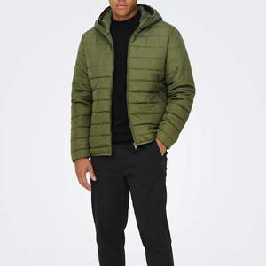 Chaqueta Acolchada Ligera para Hombre, con Cierre Completo, Resistente al Agua, Color Verde, Diseño Personalizado - Product Image 2