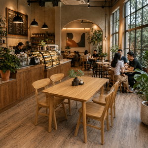 Scandinavian <b>Restaurant</b> Premium Solid Teak Wholesale Soren Teak Dining <b>Set</b> Ropan Chair Dining Furniture for Cafe and Bistro Use - Product Image 5