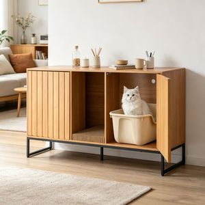 Lussuosa Cassetta per Gatti Ecologica in Legno, Grande Capacità, Forma Rettangolare, Facile da Pulire, per Soggiorno, con Funzione PC - Product Image 1