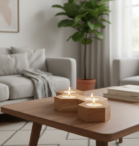 Porte-bougies hexagonaux modulaires en bois naturel - Product Image 1