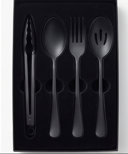 Ensemble de couverts 5 pièces noir mat avec pinces, spatule, cuillère, fourchette, ustensiles de service pour la restauration, design minimaliste, compatible lave-vaisselle - Product Image 2