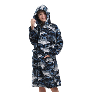 Bata de baño con capucha de forro polar coral para mujer, suave, de franela a rayas, ropa de dormir cálida de invierno, larga, personalizada, lavable a máquina, ropa de estar por casa - Product Image 1